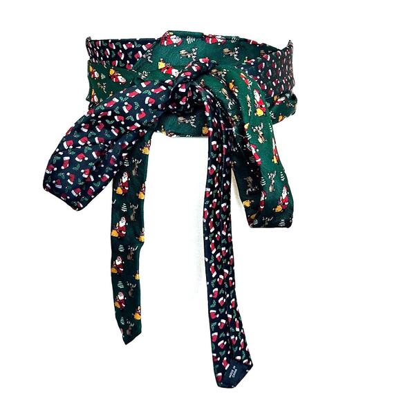 Christmas Obi Belt Wide One Size Wrap Green Unique Upcycled Santa Claus Holiday - Picture 1 of 5
